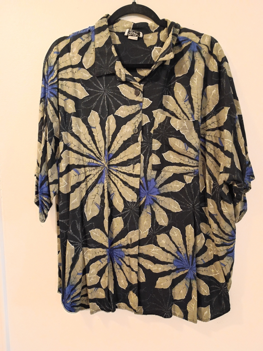 Vintage-Inspired Black & Olive Floral Button-Up Women's Top